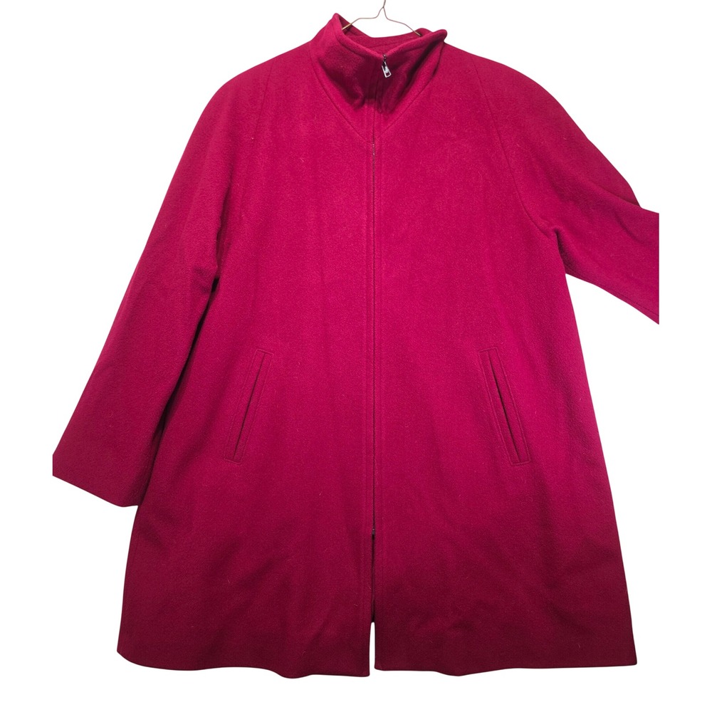 Jones New York JNY Red 100% Pure Wool Full Zip Funnel Neck Coat Womens 16